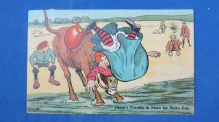 Vintage Risque Comic Postcard 1906 Seaside Beach Donkey Stockings Bloomers Theme