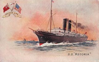 Ss Astoria At Sea,  Anchor Ship Line,  Artist Image C 1902