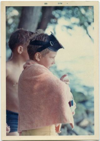 1968 Boys After A Swim Summer Light Wet Hair Color Vintage Snapshot Photo