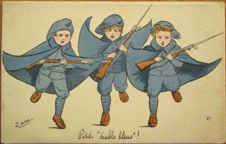Zane/artist - Signed 1918 Wwi Postcard: Three Young Soldiers W/guns