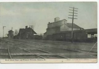 Rock Island Line.  Seneca,  Illinois 1910.  Depot And Elevators