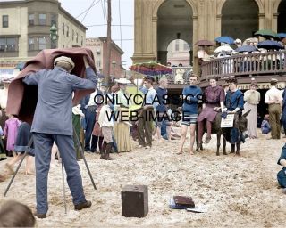 1912 Victorian Jersey Shore Atlantic City Colorized Photo Vintage Camera Man