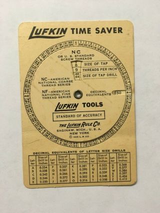 Lufkin Time Saver Tap Drill - Screw Threads - Letter/decimal Equivalents Guide
