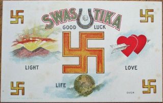 Swastika,  Horseshoe & Good Luck Symbols 1910 Color Litho Postcard
