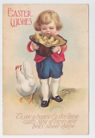 Vintage Easter Unsigned Clapsaddle Boy With Chicks In His Hat