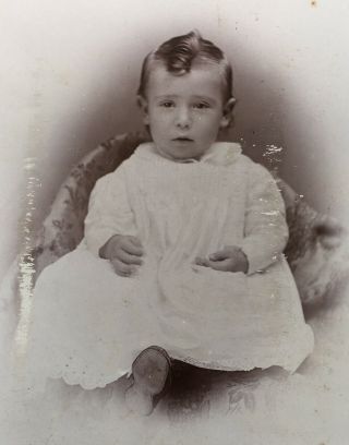 1880’s Cute Toddler Boy In Dress Gown Cabinet Card Photo Bedford Indiana