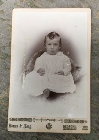1880’s Cute Toddler Boy In Dress Gown CABINET CARD PHOTO Bedford Indiana 2