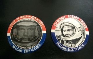 2 Vintage Astronaut Nasa Gordon Cooper John Glenn Pins