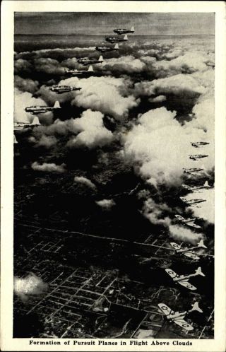 Formation Of Pursuit Planes In Flight Above Clouds Us Navy Wwii Ww2 Aerial