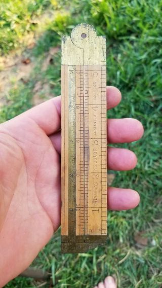 Antique 12 " Stanley No 36 1/2 Engineers Folding Caliper Ruler Wood & Brass 1930s