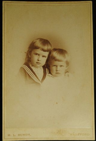 Vintage Cabinet Card,  Two Young Children,  H.  L.  Bundy,  Hartford Ct