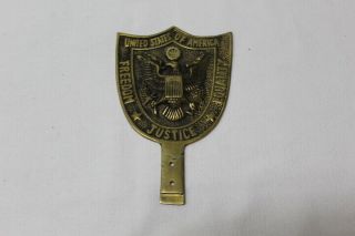 Vintage Brass Automobile License Plate Topper Freedom Justice Equality Brass