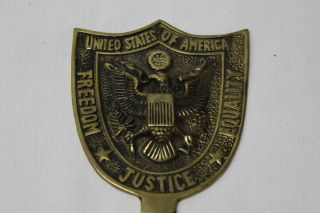 Vintage Brass Automobile License Plate Topper FREEDOM JUSTICE EQUALITY Brass 2