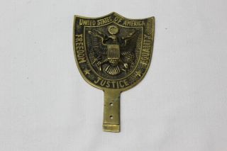 Vintage Brass Automobile License Plate Topper FREEDOM JUSTICE EQUALITY Brass 4