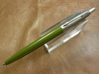 Vintage Parker Jotter Ballpoint Pen Olive Barrel Brass Threads