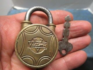 Old Brass Padlock Lock Victory With A Key.  N/r
