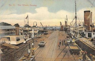 The Wharf Penang Dock Workers Malaysia Ca 1910s Vintage Postcard