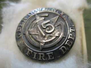 Bb&b Antique Glen Cove Ny 15 Sterling Silver Fire Department Round Pin 8.  5gm 1 "