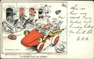 Buster Brown Tig Bubble Car Quiet Day In Town Rf Outcault C1905 Postcard