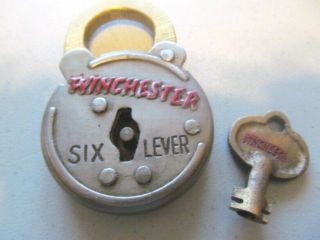 LT (2) VTG - Winchester 6 lever Western Brass and Steel Padlock ' s & keys (ds649) 3