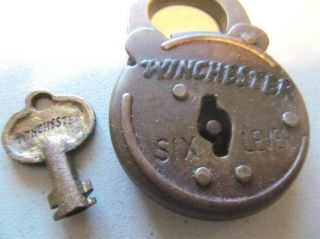 LT (2) VTG - Winchester 6 lever Western Brass and Steel Padlock ' s & keys (ds649) 6