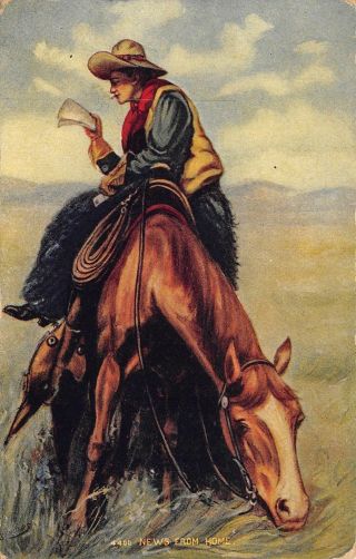 Reynolds News From Home Cowboy Reads His Mail On Horseback Western Artist 1908