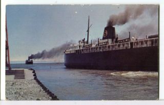 1955 Chesapeake & Ohio Car Ferry Leaves Manitowoc For Ludington Mi Ship Postcard