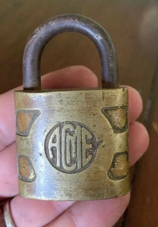 Vintage Acme Pad Lock No Key Brass Padlock Antique Old