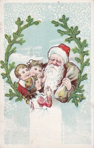 L1336,  Illustrated Father Christmans,  Santa,  Children With Toys Vintage Postcard