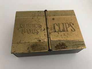 Vintage Park Sherman Brass Desk Rubber Bands Paper Clips Metal Box Office