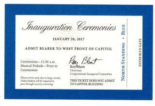 2017 Donald Trump Inauguration Ceremonies Capitol Ticket
