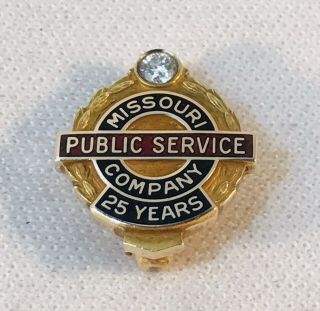 Vintage 10k Solid Gold Diamond Missouri Public Service Co.  25 Year Award Pin