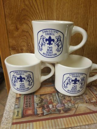 Sinnissippi Council Two Bear Scout Reservation Coffee Mugs Vintage Usa Pottery