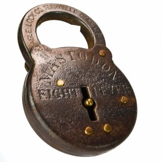 Eagle Mastodon Eight Lever Padlock Brass Old Vintage Embossed Pad Lock (no Key)