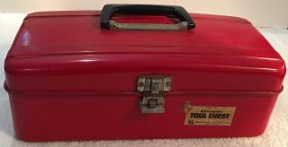 Vintage Red Metal Union Steel Tackle Tool Chest Utility Box Usa Model 2313