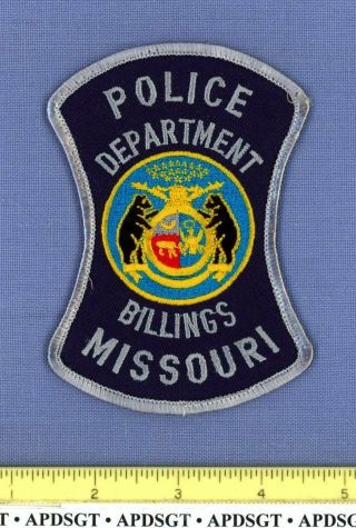 Billings Missouri Sheriff Police Patch State Seal Hourglass Shape