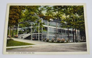 Vintage 20s 30s Bethany Lodge,  Winona Lake,  In Indiana Art Color Postcard