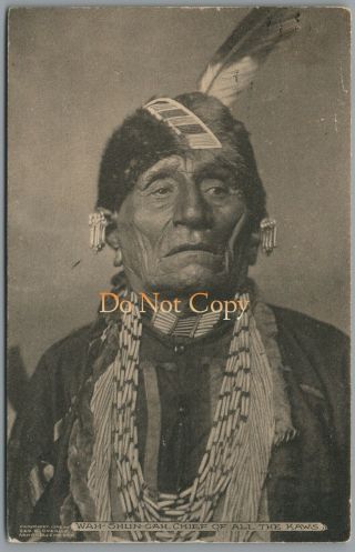 George Cornish Photo " Chief Of All The Kaws " 1911 Olustee Oklahoma Postcard