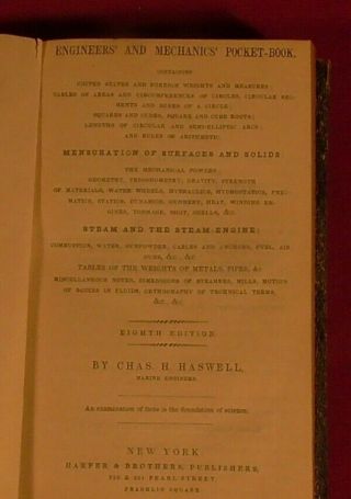VINTAGE Engineers ' and Mechanics ' Pocket - Book 1855 Chas.  H.  Haswell 3