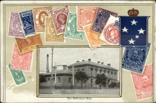 Melbourne Australia Embossed Postage Stamp Border C1910 Postcard