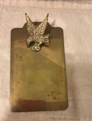 Vintage Solid Brass Small 8 " X 5 " Clipboard W/ Majestic Eagle Clip Brass