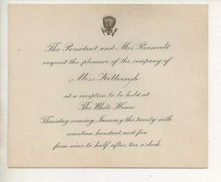 1905 Us President Theodore Roosevelt & Mrs.  White House Invitation W/ Envelope