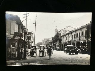 Singapore Old Cars - People - Rickshaw - Shops Real Photo Postcard