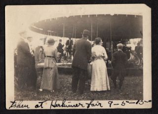 Tiny Carnival Amusement Park Carousel Horse Ride 1915 Vintage Photo Herkimer Ny