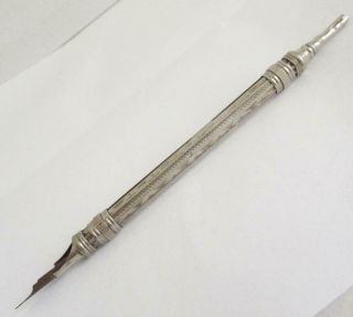 Antique Combination Dip Pen & Propelling Pencil Sliding Cuff Silver Plate