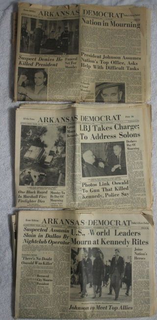 John F Kennedy Jfk Assassination November 23 24 25 1963 Arkansas Newspaper