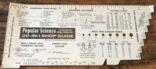Vintage Popular Science 20 In 1 Shop Guide Compass Nail Gauge Lumber Measure.