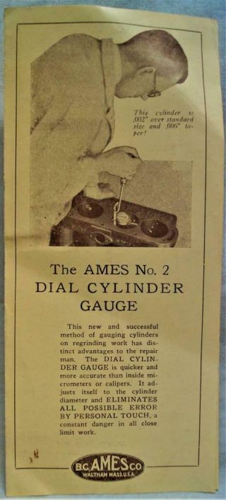 Ames No.  2 Dial Cylinder Gauge Tool Advertising Sales Brochure Vintage 1930s