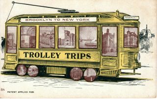 1906 Brooklyn Ny - Multi - View Of " Trolley Trips " - Rare