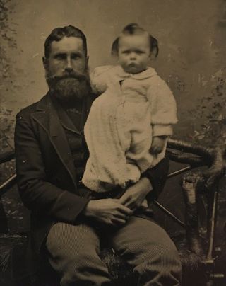 Antique American Man Daddy’s Baby Girl Father Fabulous Beard Tintype Photo